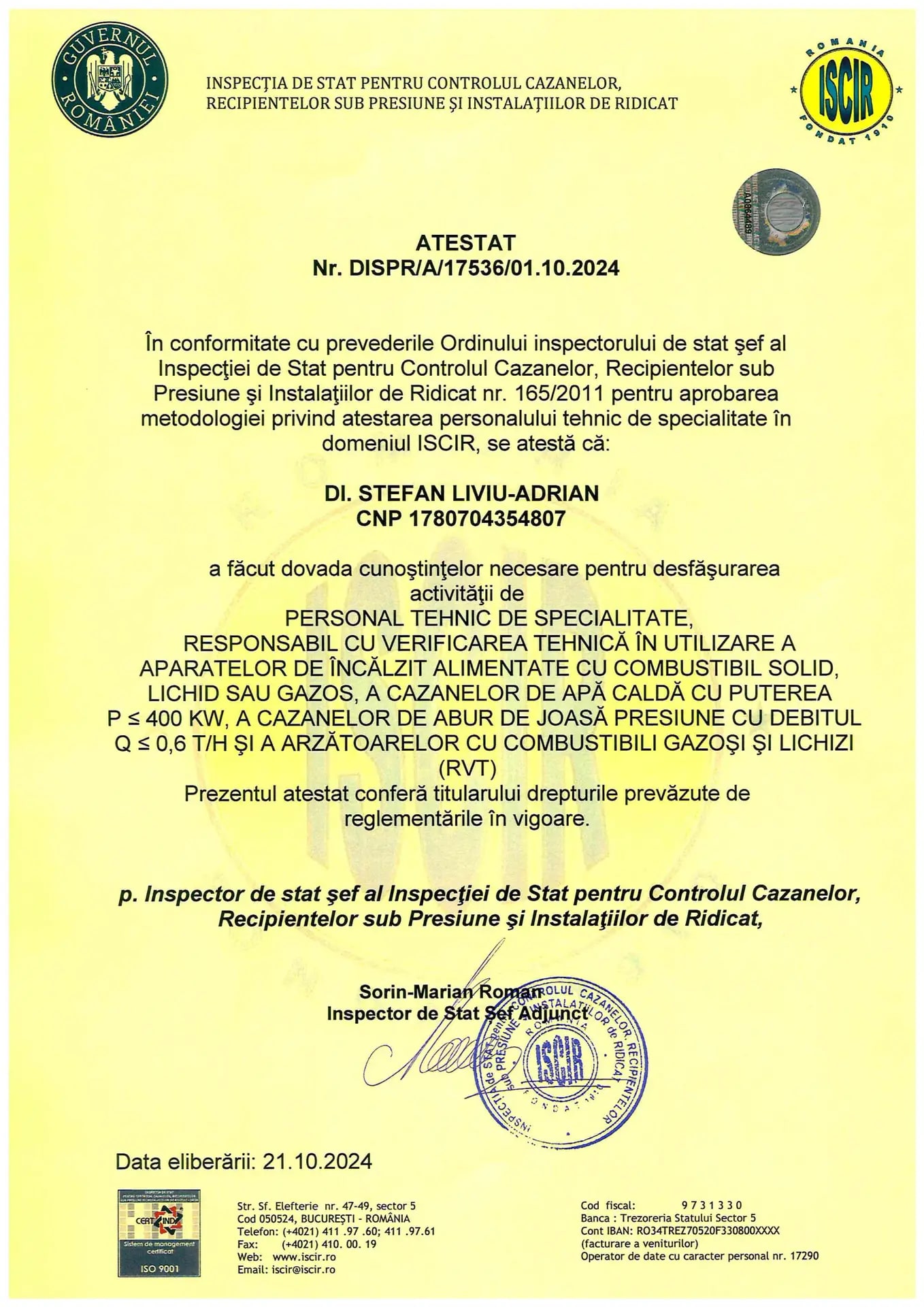 Atestat ISCIR — RVT